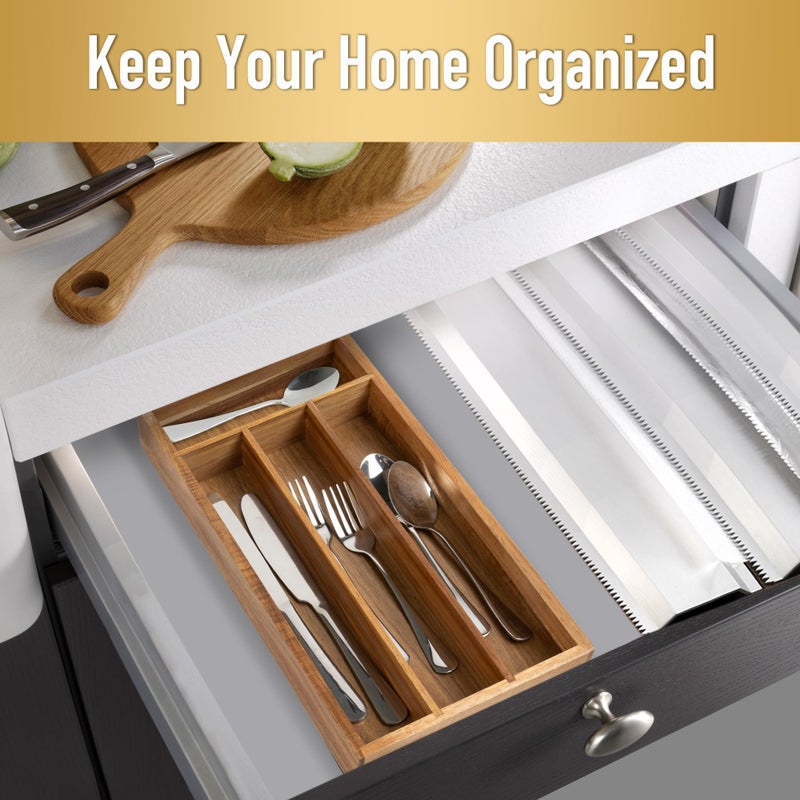 Conflech Acacia 4 Slot Silverware Drawer Organizer - Cutlery Holder with Flatware Tray - Image 4
